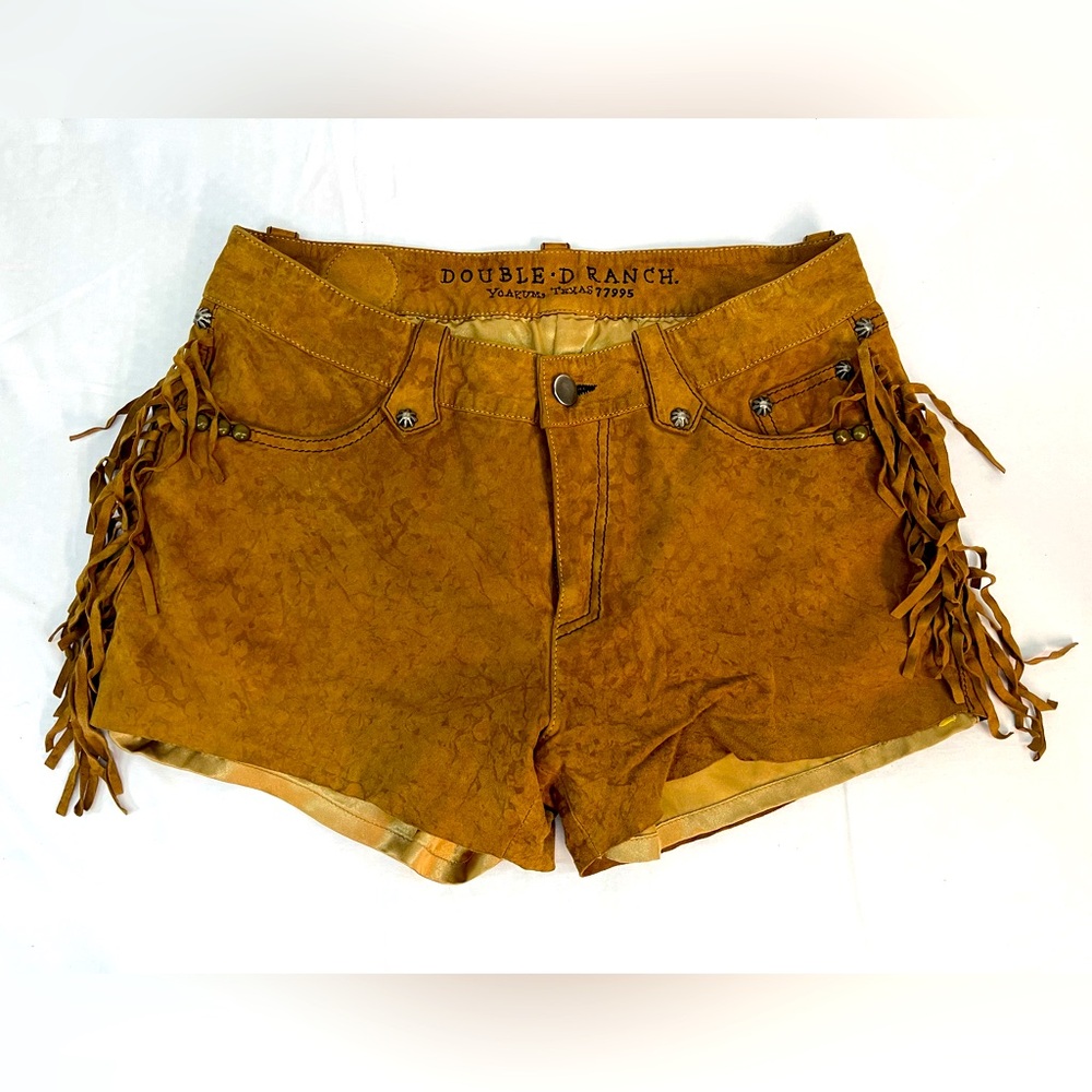 Double D Ranch Fringe leather/suede shorts; festival shorts; cowgirl chic; RARE
